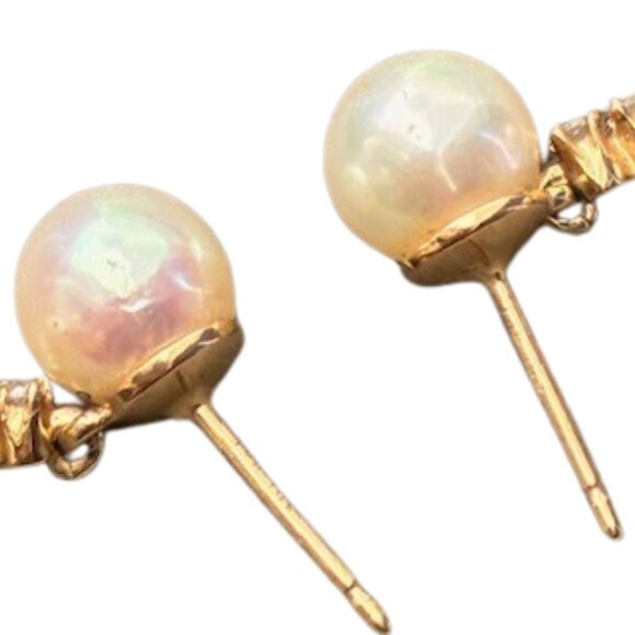 Pearl and Diamond Drop 14K Earrings Vintage - Picture 7 of 10